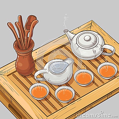 Illustration with tea ceremony Vector Illustration