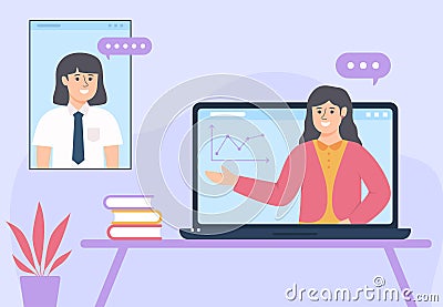 Illustration of Indonesian junior high school online class video conference flat design Vector Illustration