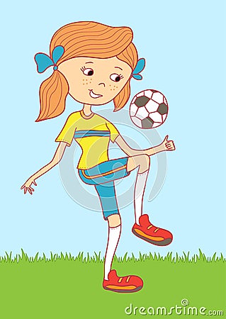 Illustration of a teenage girl using the soccer ball Vector Illustration