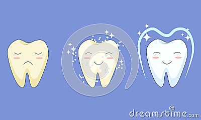 Illustration of teeth whitening process - cleaning and protection from stains and bacteria Stock Photo