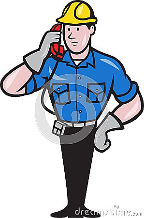 Telephone Repairman Lineman Worker Phone Vector Illustration