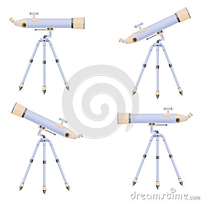 Illustration of a telescope directed in different directions. A set of four drawings. Vector on white background. Vector Illustration