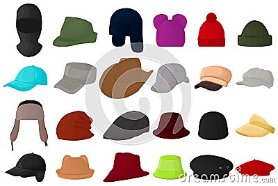 Illustration on theme big kit different types hats Vector Illustration