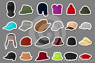 Illustration on theme big kit different types hats, beautiful caps Vector Illustration