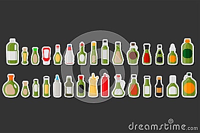 Illustration on theme big kit varied glass bottles filled liquid sauce pesto Vector Illustration