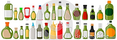 Illustration on theme big kit varied glass bottles filled liquid sauce pesto Vector Illustration