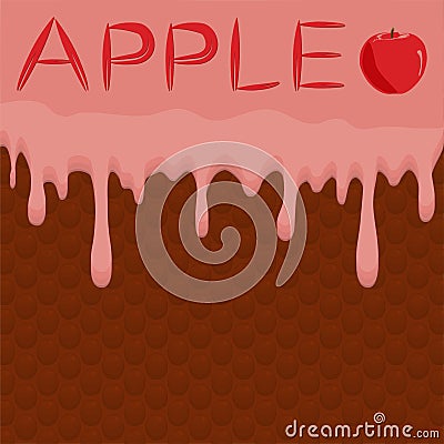 Illustration on theme falling runny apples drip at sugary waffle cookie Vector Illustration