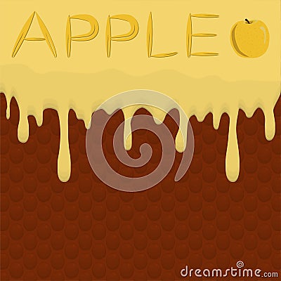 Illustration on theme falling runny apples drip at sugary waffle cookie Vector Illustration