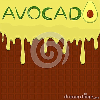 Illustration on theme falling runny avocado drip at sugary waffle cookie Vector Illustration