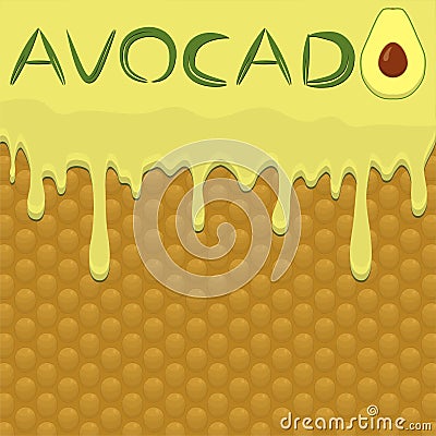 Illustration on theme falling runny avocado drip at sugary waffle cookie Vector Illustration