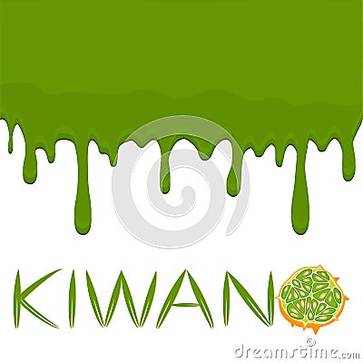 Illustration on theme falling runny kiwano drip at sugary cow milk Vector Illustration