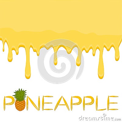 Illustration on theme falling runny pineapple drip at sugary cow milk Vector Illustration