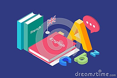 Illustration on theme of learning and teaching of foreign languages. Vector Illustration