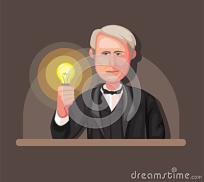 Illustration of Thomas Alva Edison inventor of light bulb and electric power generator concept in cartoon illustration vector Vector Illustration