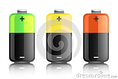 Illustration of three colored batteries Stock Photo