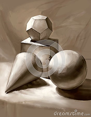 Illustration of three-dimensional geometric shapes Stock Photo