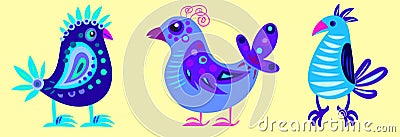 Illustration of three fairy blue bird Vector Illustration