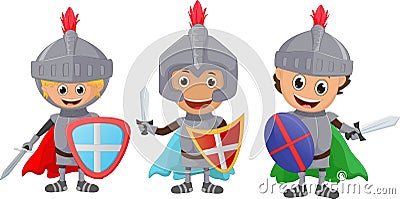 Illustration of three little knight isolated on white Vector Illustration