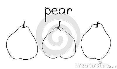 Illustration of three pears. Hand drawn outline sketch Vector Illustration