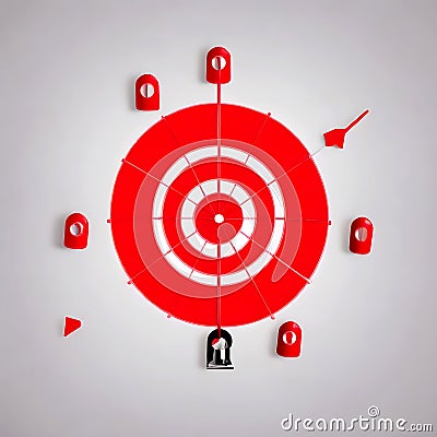 red darts hit the bull s eye on a target Cartoon Illustration