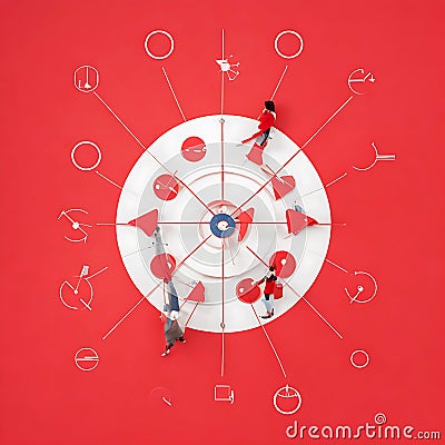 red darts hit the bull s eye on a target Cartoon Illustration