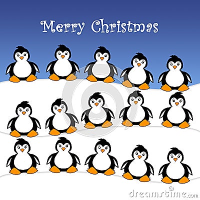 An illustration of three rows of cute cartoon baby penguins Cartoon Illustration