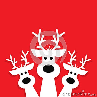 Three white reindeer on a red background. Vector Illustration