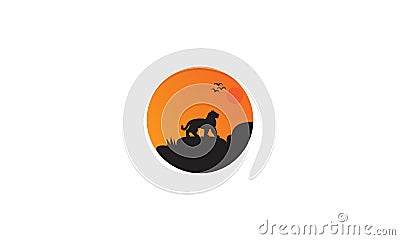 Illustration tiger on night with moon logo design Vector Illustration