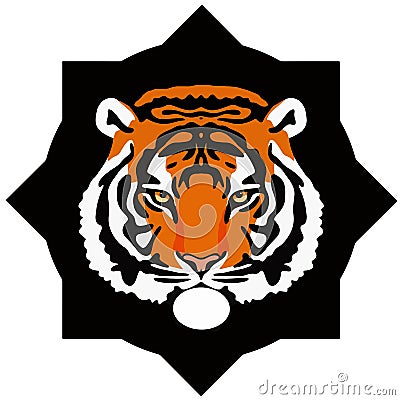 Illustration of a tiger or a wild cat with huge claws and fangs. A bloodthirsty predator Vector Illustration
