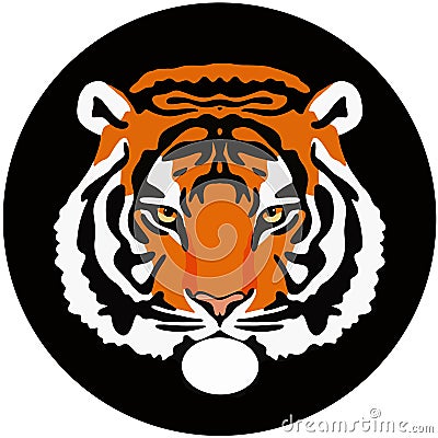 Illustration of a tiger or a wild cat with huge claws and fangs. A bloodthirsty predator Vector Illustration