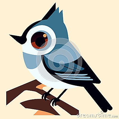 Illustration of a titmouse on a branch. Vector illustration. Generative AI Vector Illustration