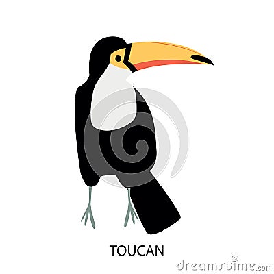Illustration with toucan - tropic bird. Cartoon character Vector Illustration