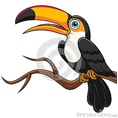 Toucans bird cartoon on tree branch Vector Illustration