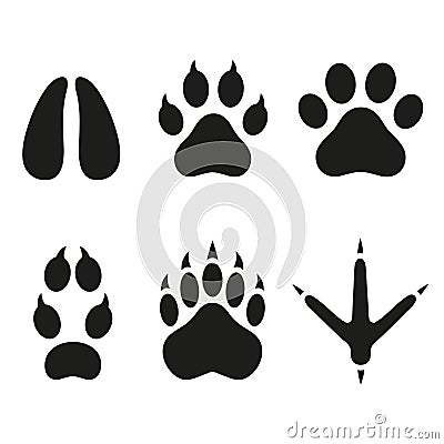 Traces of animals and birds on a white background Vector Illustration