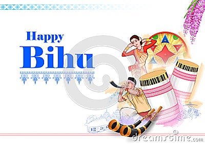 traditional background for religious holiday festival of Assamese New Year Bihu of Assam India Vector Illustration