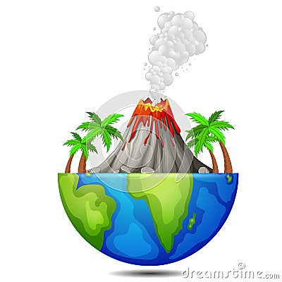 Tree and volcano on the earth Vector Illustration