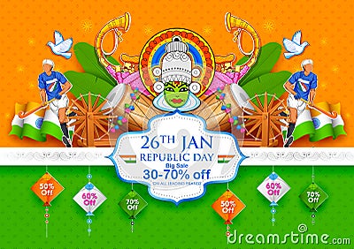 Tricolor banner with Indian flag for 26th January Happy Republic Day of India Vector Illustration