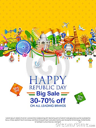 Tricolor banner with Indian flag for 26th January Happy Republic Day of India Vector Illustration