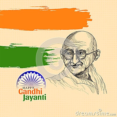 Illustration of Tricolor India background with Mahatma Gandhi Vector Illustration