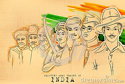 Tricolor India background with Nation Hero and Freedom Fighter for Independence Day Vector Illustration