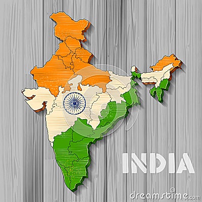 Tricolor Indian Flag map background for Republic and Independence Day of India Vector Illustration