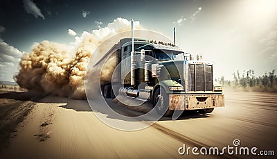 Illustration truck on country highway in high speed Cartoon Illustration