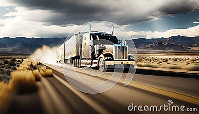 Illustration truck on country highway in high speed Cartoon Illustration