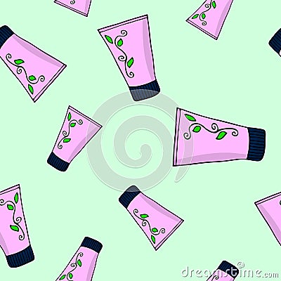 Illustration tube of cream seamless pattern. Ideal for cosmetics and spa store Vector Illustration