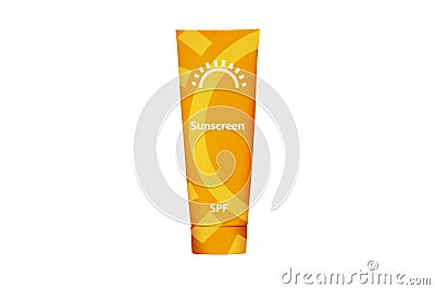 Illustration of a tube of orange-colored sunscreen with a SPF rating, on a white background Cartoon Illustration