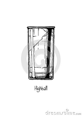 Illustration of tumbler glass. Highball. Vector Illustration