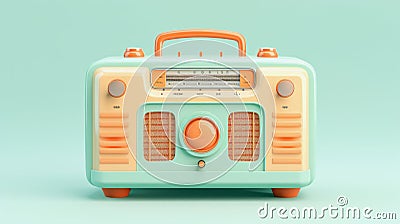 illustration of a turquoise colored retro radio against orange background Cartoon Illustration