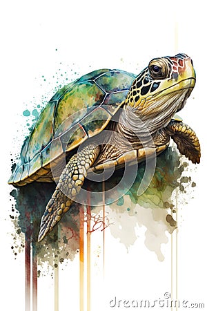 Illustration turtle in watercolor. Animal on a white background, generative AI Stock Photo