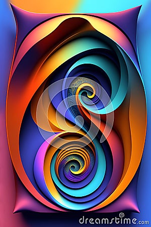 Two psychedelic Colorful geometric Spirals as abstract background puzzle reflected. generative ai Stock Photo