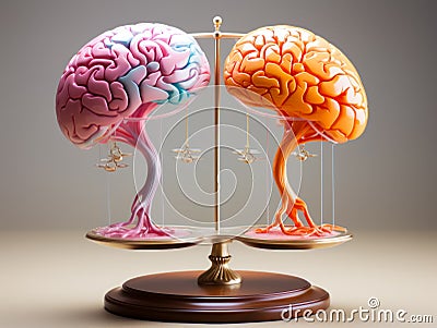 illustration of two brain shapes on scales in balance Cartoon Illustration